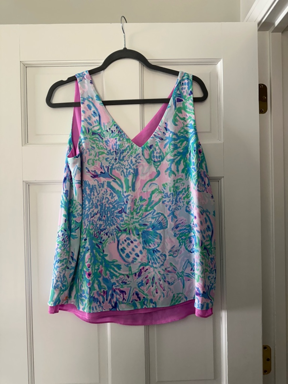 Lilly Pulitzer Pink, Aqua & Green Floral V-Neck Tank. Reversible